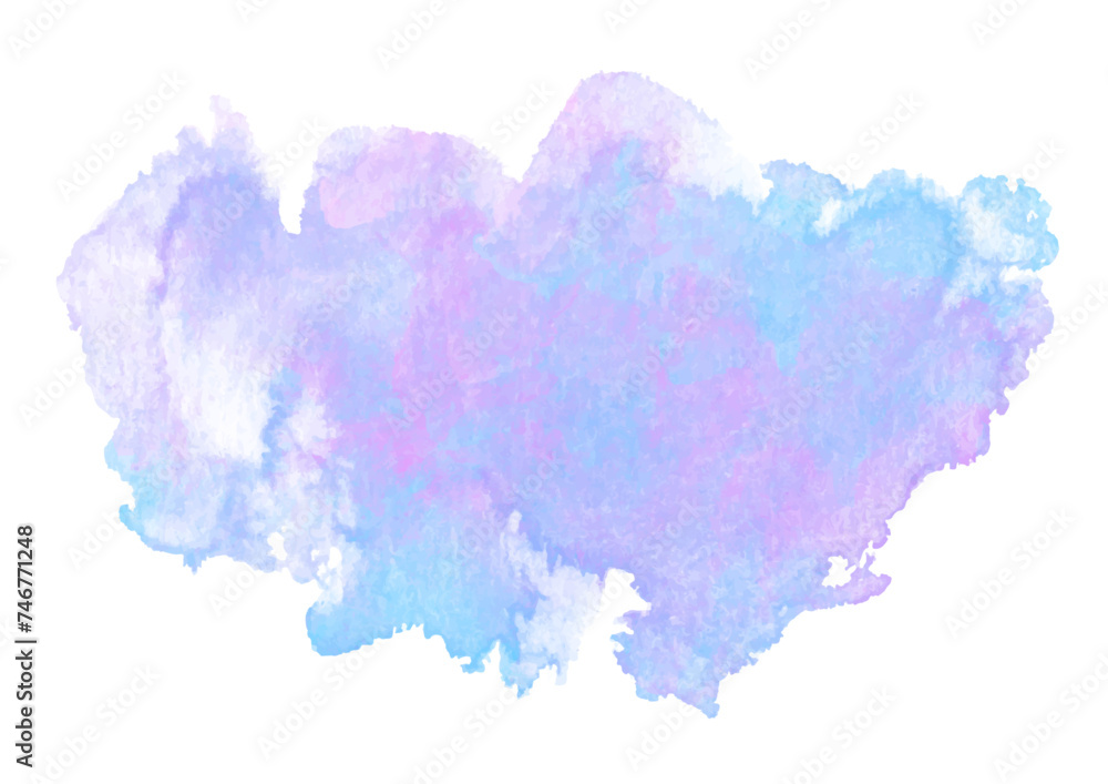 Pink and blue vector blot of paint with watercolor texture. Hand drawn colorful brush strokes. Painted pastel color abstract watercolor vector art background.