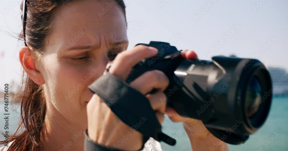 Female traveler take photo of sightseeing in sea cruise vacation. Cinematic and inspiring travel blogger live motivational adventure Female traveler take photo of sightseeing in sea cruise vacation. Cinematic and inspiring travel blogger live motivational adventure