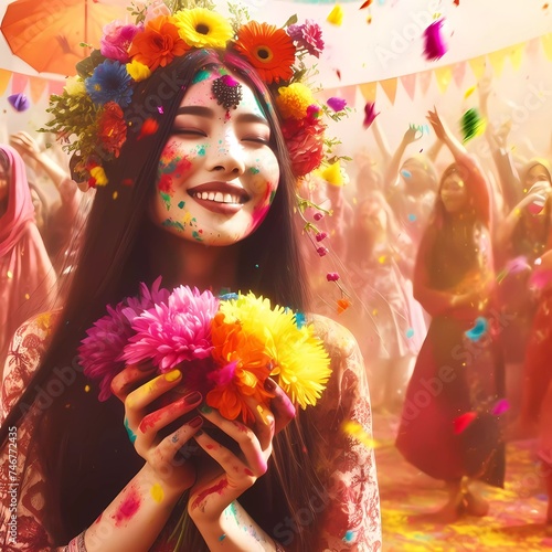 Holi Festival of colors with womans in vibrant celebration