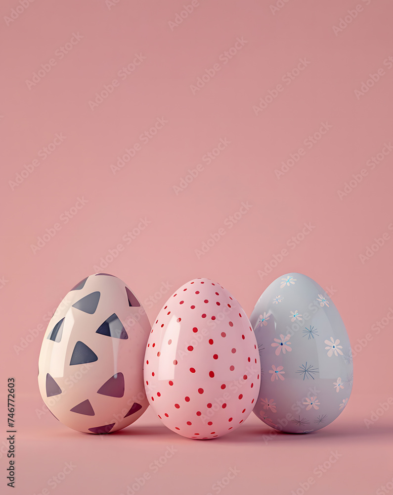 Painted Easter porcelain eggs, geometric style in pink and blue color, Happy Easter  day concept and idea