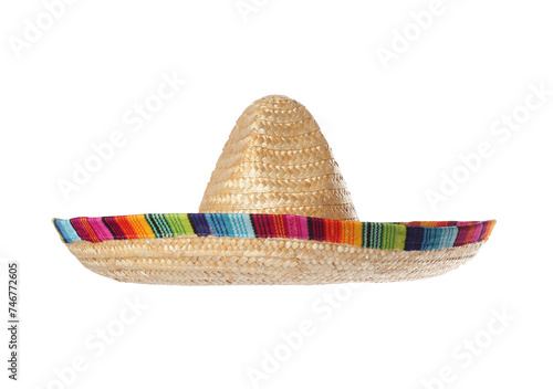 One Mexican sombrero hat isolated on white