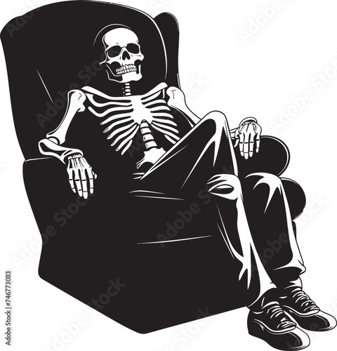 Serene Skeleton Sanctuary Recliner Cove Black Vector Lounge Graphic Relaxing Rest in Bones Lounger Chair Chilled Logo Icon