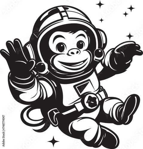 Stellar Siamang Expedition Black Vector Graphic Interstellar Monkey Sojourn Logo Design