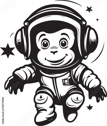 Astrochimp Sojourn Vector Icon Stellar Siamang Trek Black Vector Graphic