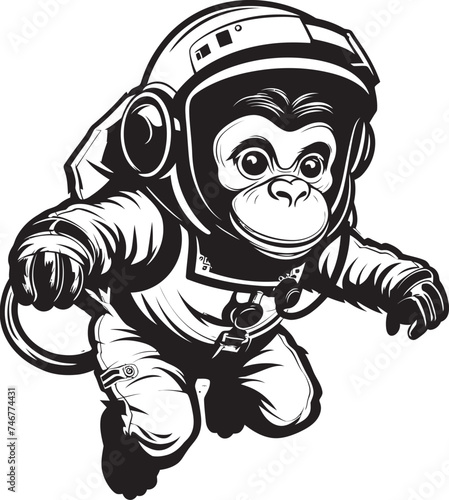 Stellar Simian Expedition Vector Icon Celestial Chimp Voyage Black Vector Graphic