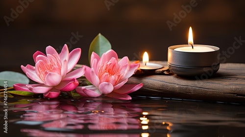 Spa treatment with candle and lotus flower