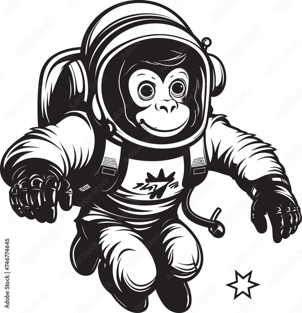 Galactic Gorilla Adventure Astronaut Icon Celestial Chimpanaut Odyssey Vector Emblem