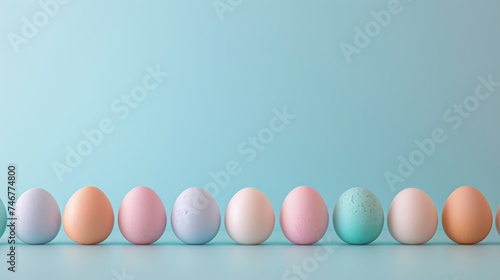 A minimalist design with a row of pastel-colored Easter eggs along the bottom