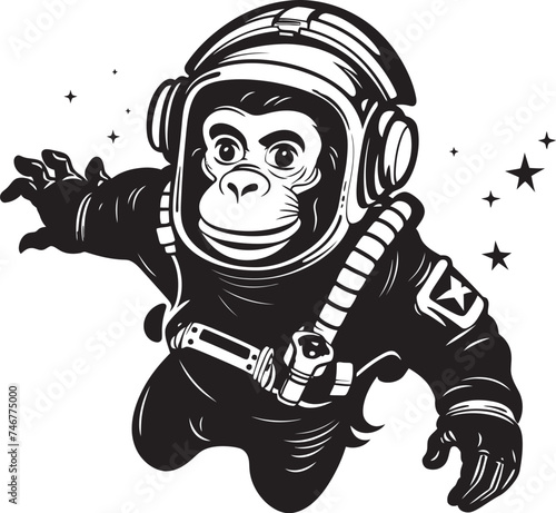 Galactic Gorilla Odyssey Black Vector Logo Celestial Chimpanaut Voyage Astronaut Icon
