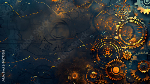 background with gears abstract Mechanical Background Stock Illustration, From above technical texture of steampunk gears on dark brown background