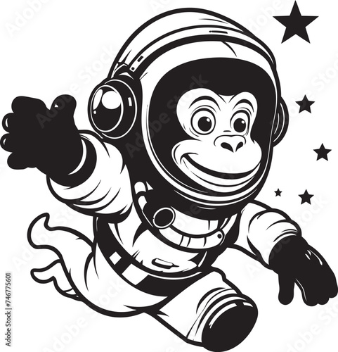 Interstellar Monkey Sojourn Logo Design Astronaut Ape Trek Vector Icon