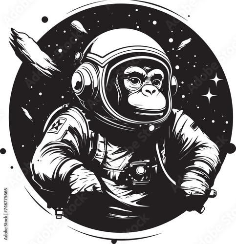 Celestial Chimp Journey Vector Icon Lunar Monkey Mission Black Vector Graphic