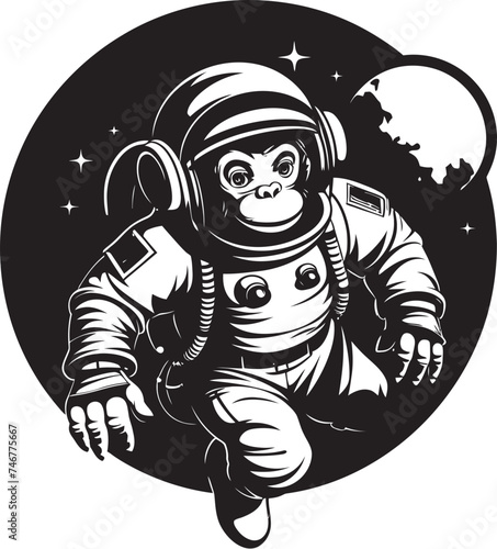 Astrochimp Sojourn Vector Icon Stellar Siamang Trek Black Vector Graphic