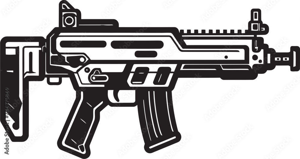 Techno Shooter Black Vector Graphic Mech Arsenal Cyber Weapon Emblem