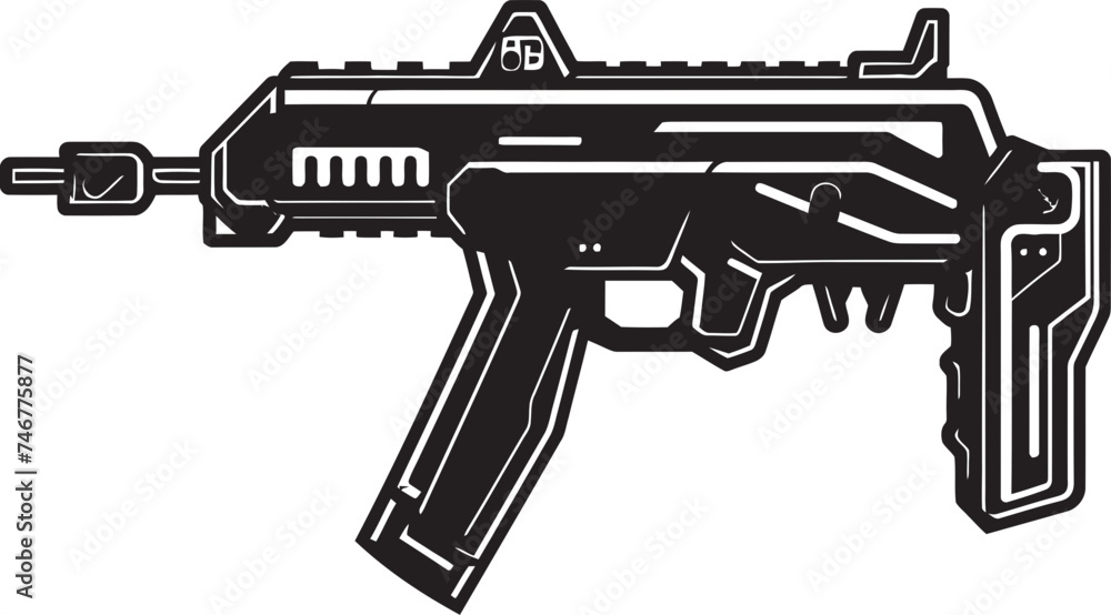Nano Blaster Machinegun Logo Icon Robotic Firepower Vector Weapon Design