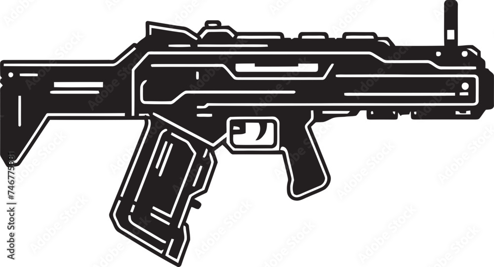 Cybernetic Assault Machinegun Graphic Design Techno Blaster Vector Icon Logo