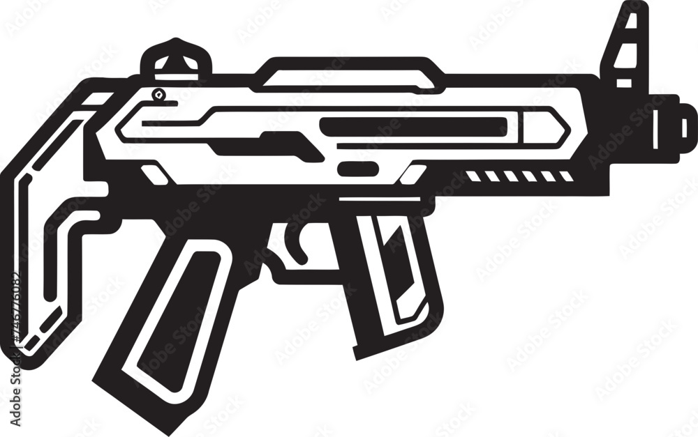 Cybernetic Blaster Machinegun Graphic Design Techno Arsenal Vector Weapon Icon