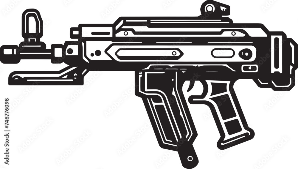 Cybernetic Shooter Machinegun Logo Design Techno Firepower Vector Weapon Icon