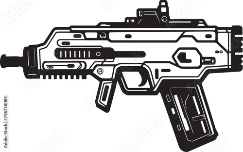 Mech Warfare Black Vector Logo Nano Blaster Machinegun Icon Design