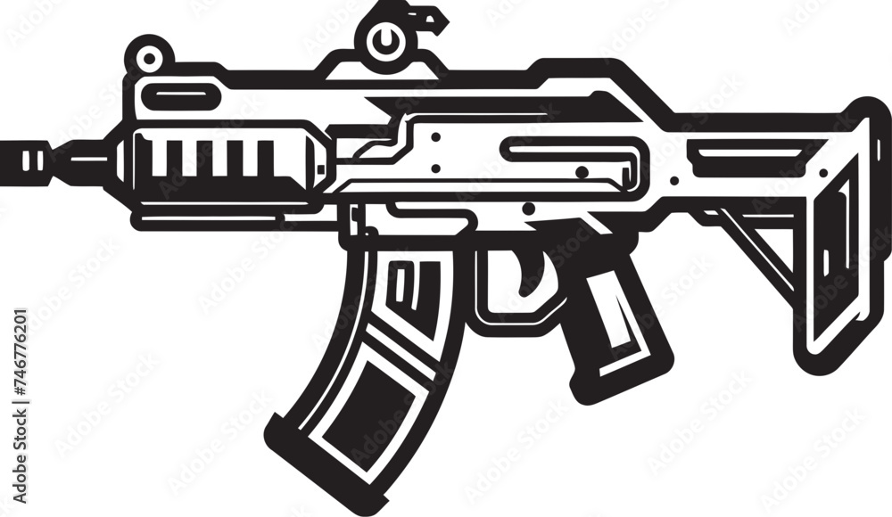 Mech Shooter Black Vector Graphic Nano Arsenal Machinegun Icon Design