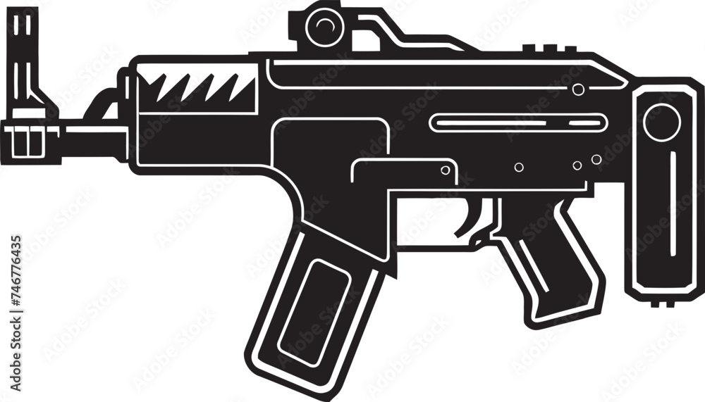 Virtual Gunner Black Vector Emblem Cybernetic Shooter Machinegun Graphic Design