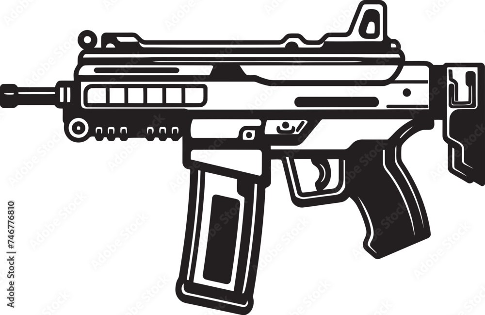 Cybernetic Strike Machinegun Graphic Design Techno Gunner Vector Weapon Icon