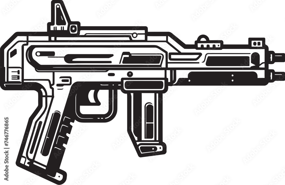 Cybernetic Assault Machinegun Graphic Design Techno Blaster Vector Weapon Icon
