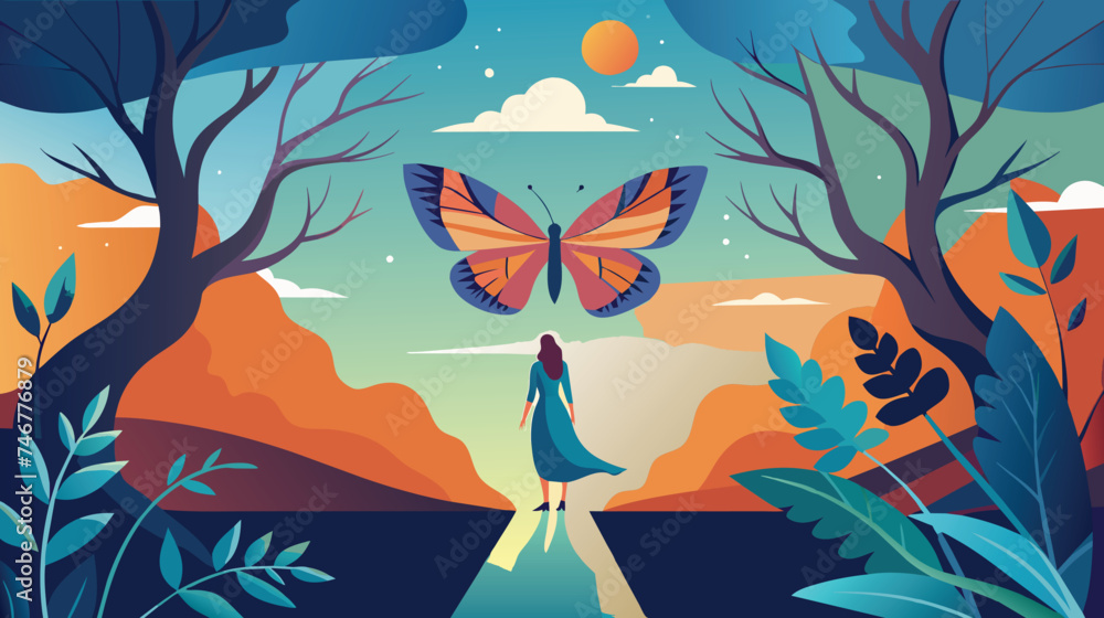 Twilight Butterfly Encounter in a Mystical Forest