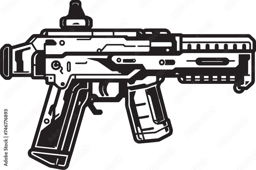 Mech Blaster Black Vector Graphic Nano Warfare Machinegun Icon Design