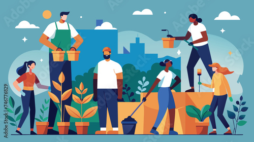Community Gardening Project in Urban Park at Sunset