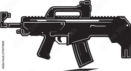 Nano Warfare Machinegun Icon Design Robotic Arsenal Vector Weapon Emblem