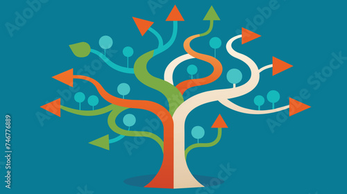 Colorful Abstract Tree With Arrows Showing Growth and Direction