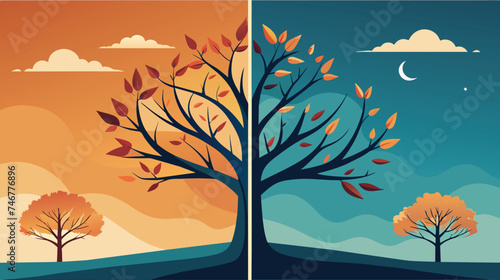Day and Night Autumnal Landscape With Trees © OKAN