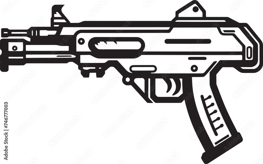 Mech Gunner Black Vector Emblem Futuristic Firearm Machinegun Logo Mech Gunner Black Vector Emblem Futuristic Firearm Machinegun Logo