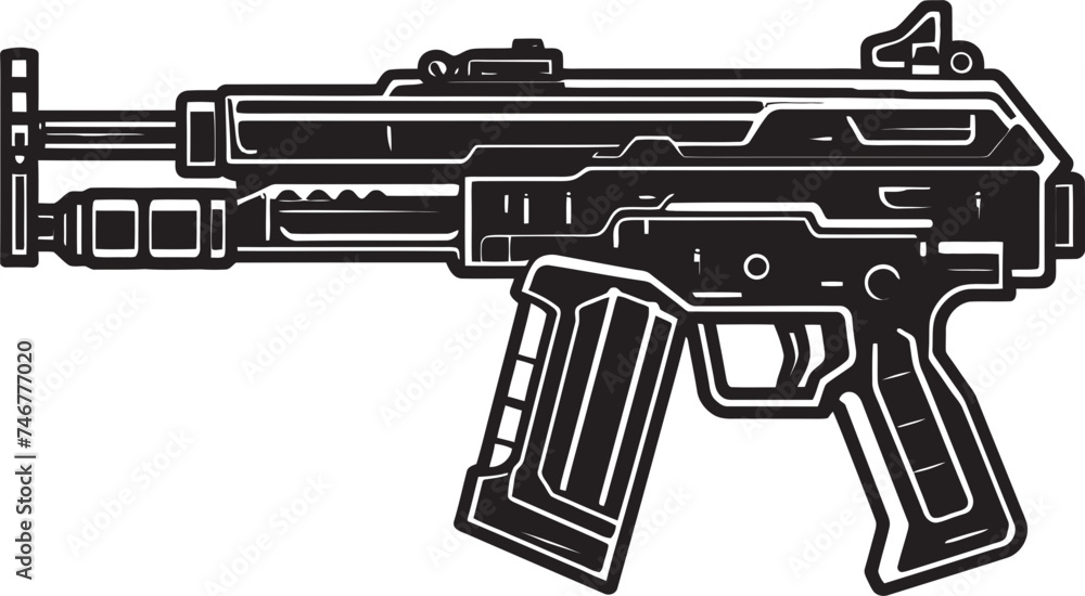 Electric Blaster Machinegun Design Cybernetic Cannon Vector Weapon Logo