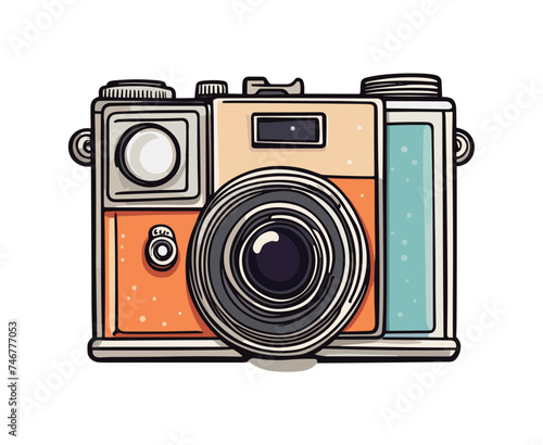 Retro photo camera vector colorful illustration isolated on transparent background. Vintage photographer equipment drawing for logo, print, poster, sticker, t-shirt design.