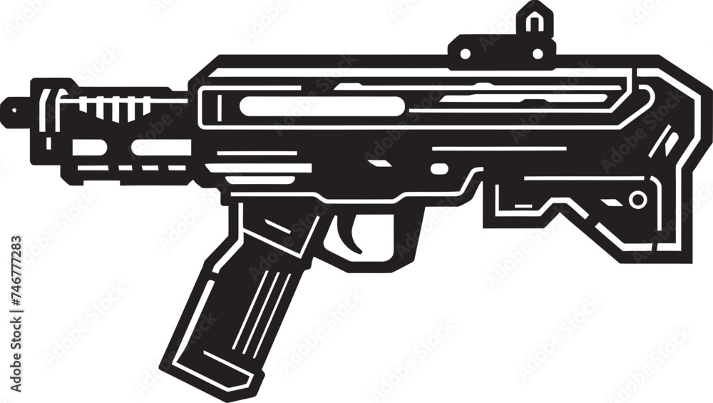 Robo Rifle Black Vector Emblem Electric Blaster Machinegun Icon