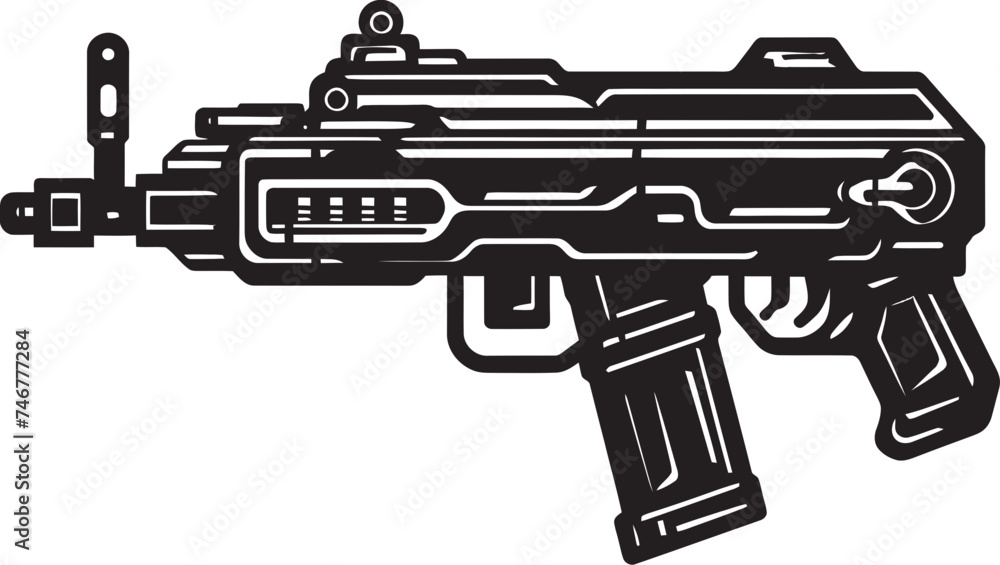 Electric Blaster Machinegun Icon Cybernetic Cannon Vector Weapon Design