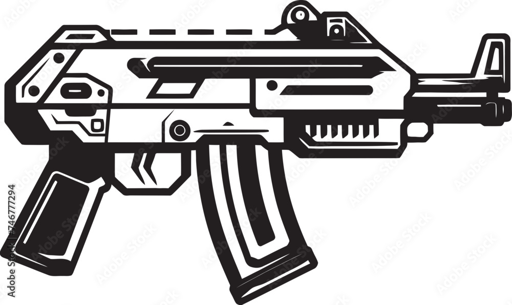Mech Gunner Black Vector Logo Futuristic Firearm Machinegun Icon