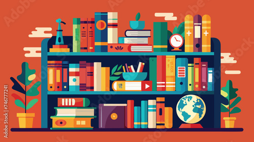 Colorful Bookshelf With Diverse Objects in Warm Tones
