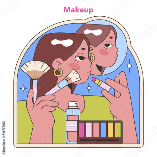 Makeup routine illustration. Flat vector illustration