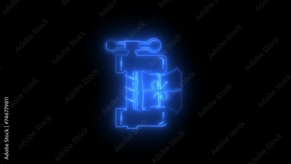 Neon glowing blue clamp tool icon animation in black background Neon glowing blue clamp tool icon animation in black background