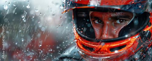 the helmeted driver in a racing outfit photo