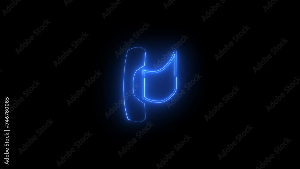 Neon glowing blue fax icon animation in black background Neon glowing blue fax icon animation in black background