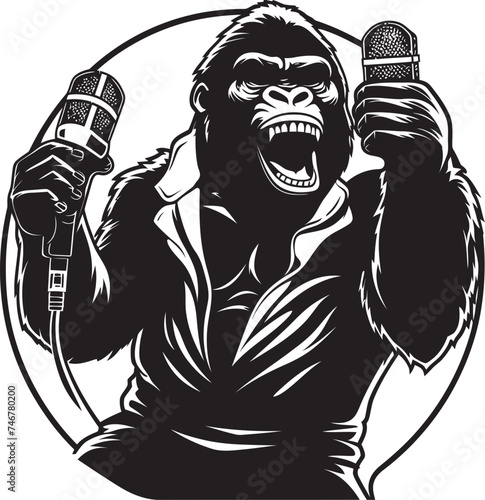 Beat Brawler Black Vector Logo Silverback Singer Gorilla Icon Design