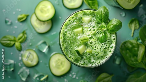 Summer refreshing smoothie made with spinach  celery and cucumber.