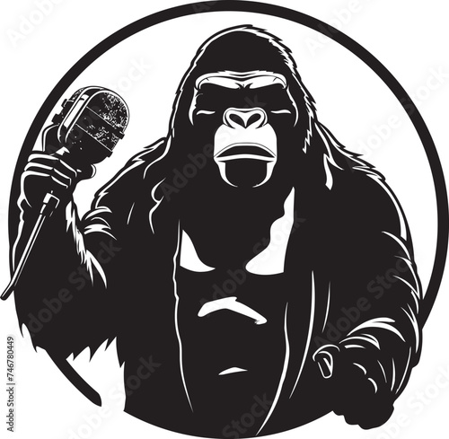 Beat Brawler Black Vector Logo Silverback Singer Gorilla Icon Design