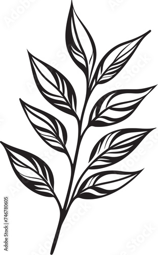 Leafy Sketchbook Plant Leaves Emblem Design Inked Botanicals Vector Logo Icon © BABBAN