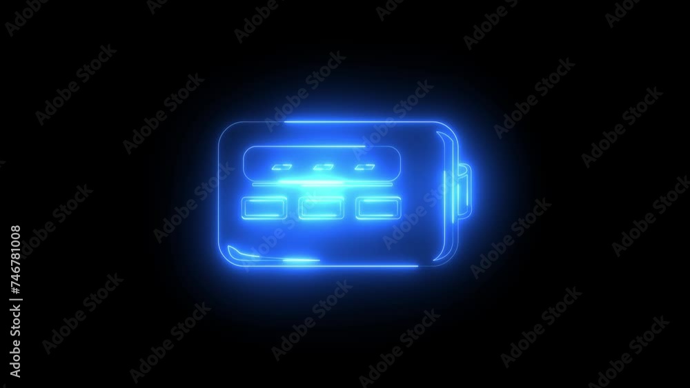 Neon glowing blue pager icon animation in black background Neon glowing blue pager icon animation in black background