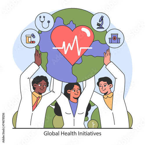 Global Health Initiatives concept. Flat vector illustration.